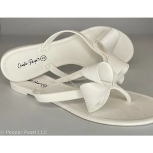 Charlie Paige Women's Jelly Flip Flop Sandals with Large Bow White Sizes 7